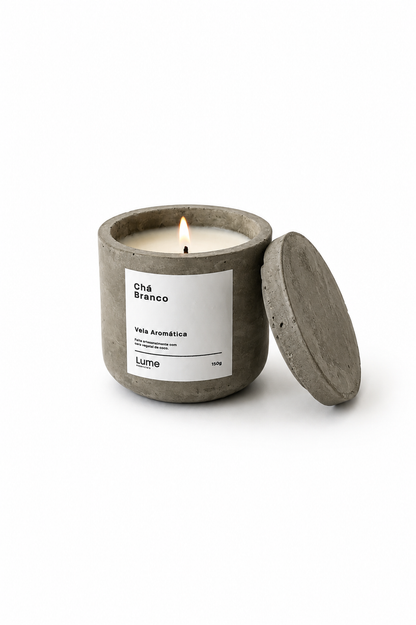 Vela Aromática de Concreto - Chá Branco